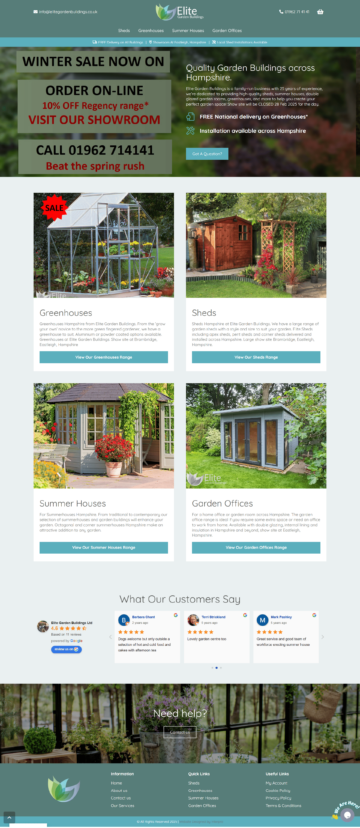 Elite Garden Buildings - Full Page - Web Design Hampshire by Interpro